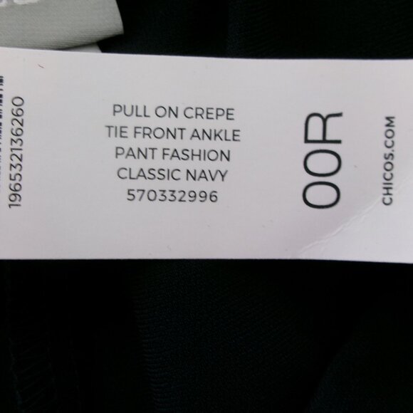 New Chico's 00R = Size 2 Relaxed Pull On Ankle Pants Navy Blue Pockets Stretch - Picture 11 of 15